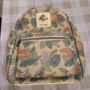 Loungefly Beige Jurassic Park Backpack with Dinosaur Print